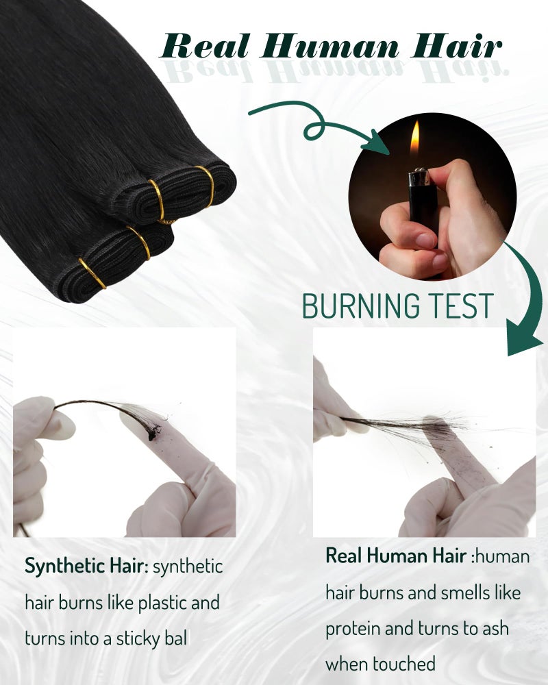 RUNATURE Weft Hair Extensions Black Sew in Human Hair Weft Extensions 14 Inch 100g Thick Weft Human Hair Extensions Jet Black Real Hair Silky Soft, No Shedding Sew in Extensions - Image 3